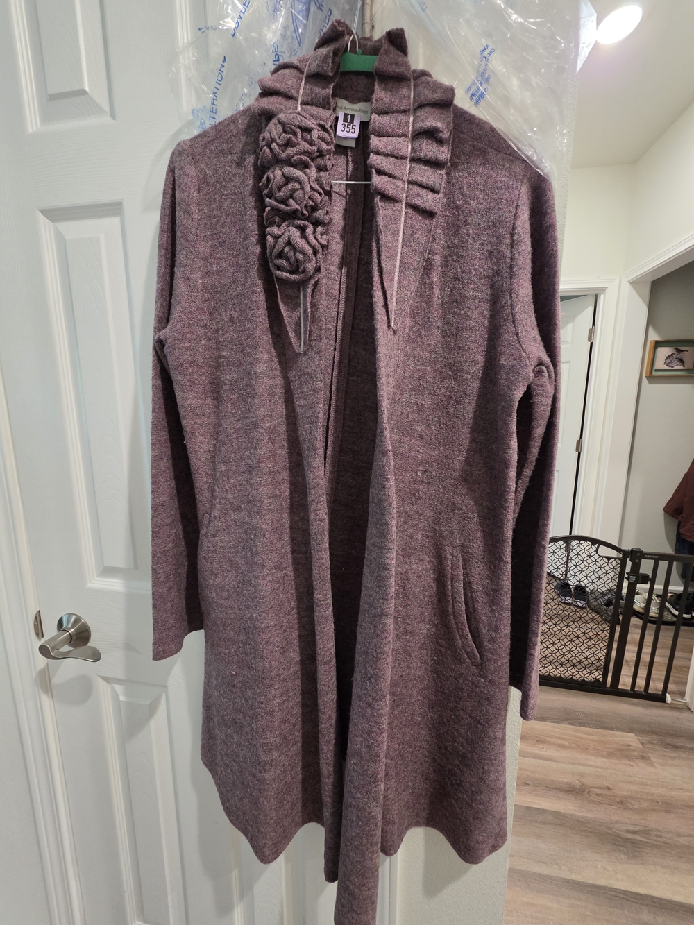Soft Surroundings Rose-Accent Hooded Open-Front Cardigan - Mauve Plum